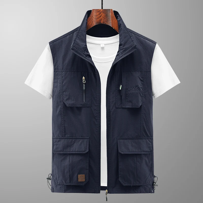 Herren Leichte Utility-Weste mit Stehkragen, Reißverschluss‑Front und Mehrfach‑Zip‑Taschen Drune