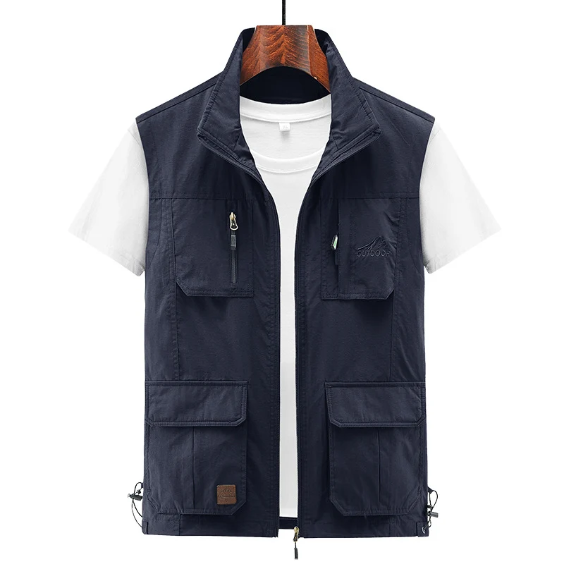Herren Leichte Utility-Weste mit Stehkragen, Reißverschluss‑Front und Mehrfach‑Zip‑Taschen Drune