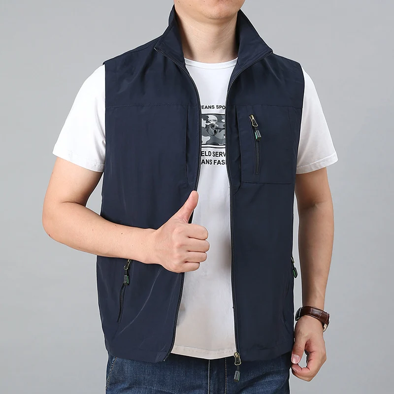 Herren Leichte Utility-Weste mit Stehkragen, Reißverschluss‑Front und Mehrfach‑Zip‑Taschen Drune