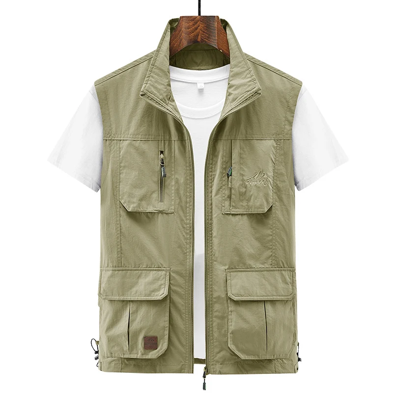 Herren Leichte Utility-Weste mit Stehkragen, Reißverschluss‑Front und Mehrfach‑Zip‑Taschen Drune