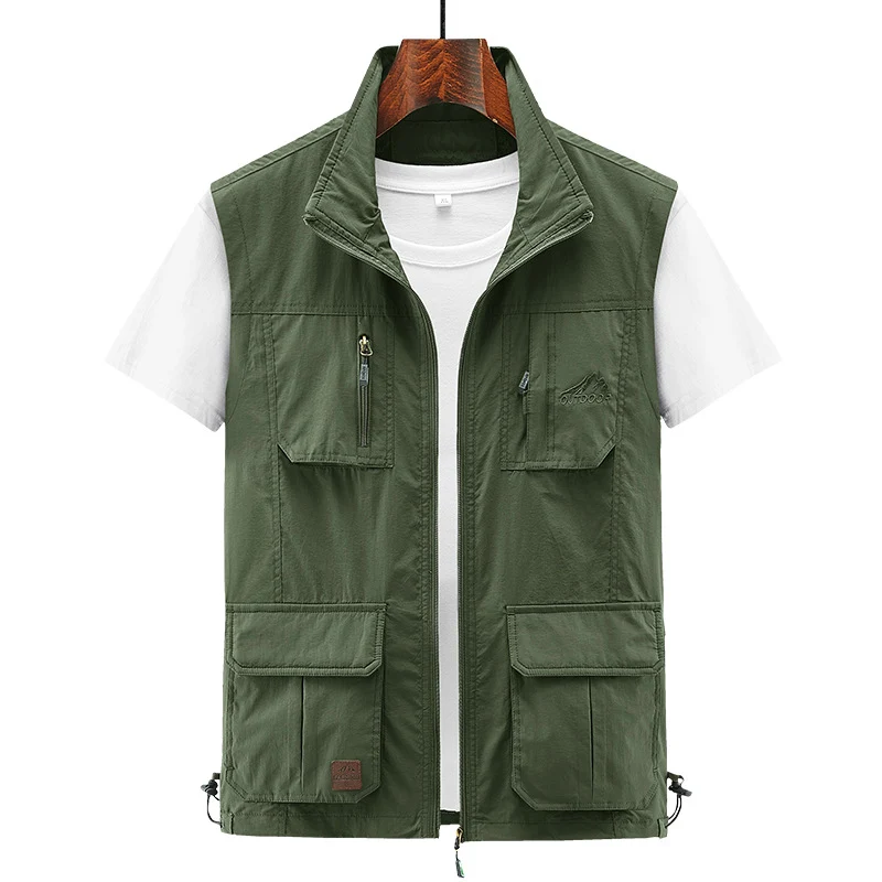 Herren Leichte Utility-Weste mit Stehkragen, Reißverschluss‑Front und Mehrfach‑Zip‑Taschen Drune