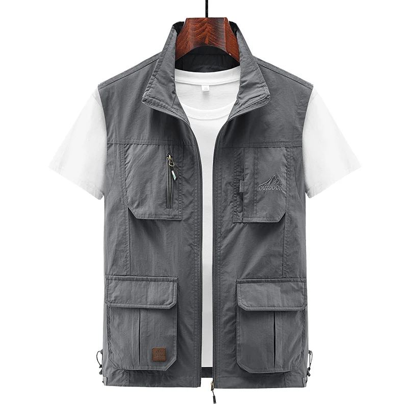 Herren Leichte Utility-Weste mit Stehkragen, Reißverschluss‑Front und Mehrfach‑Zip‑Taschen Drune