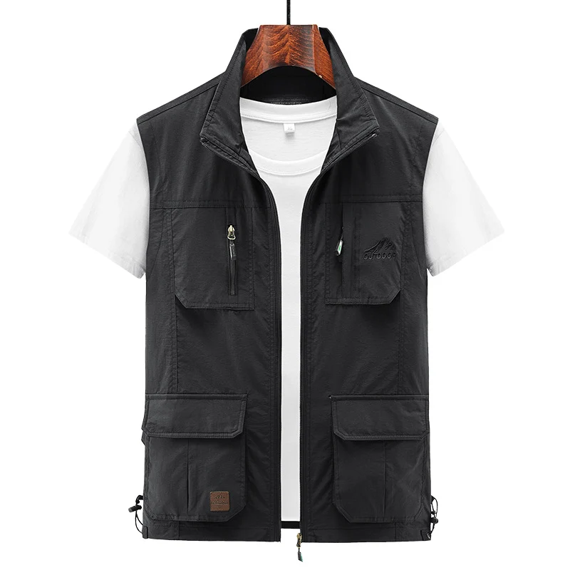 Herren Leichte Utility-Weste mit Stehkragen, Reißverschluss‑Front und Mehrfach‑Zip‑Taschen Drune