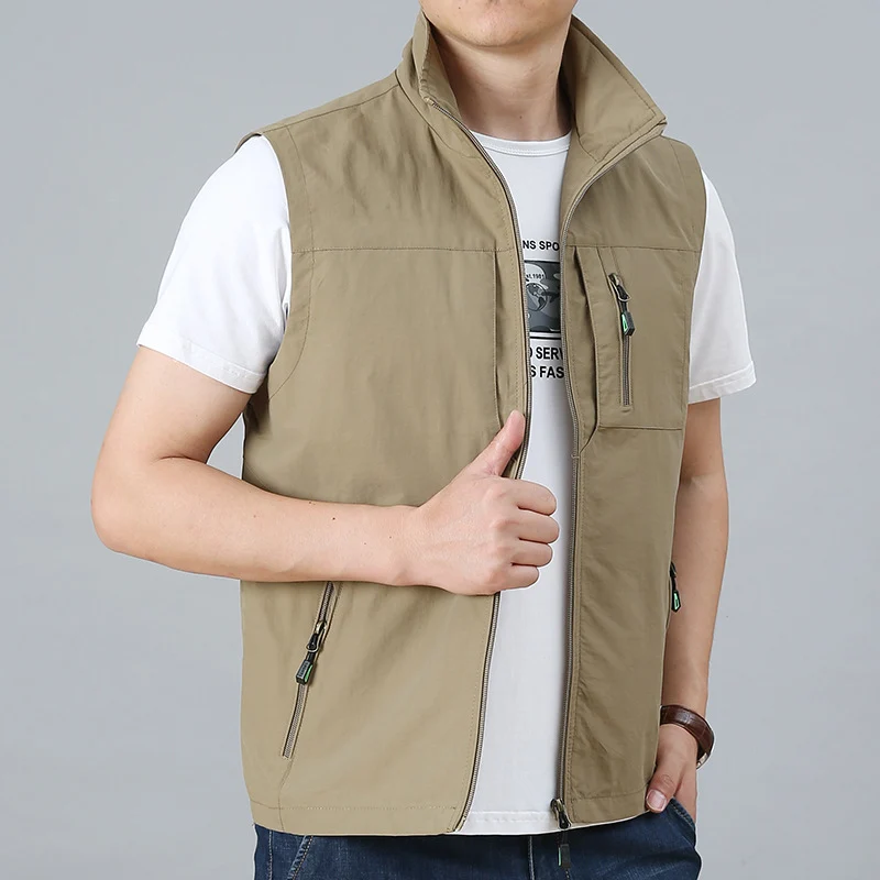 Herren Leichte Utility-Weste mit Stehkragen, Reißverschluss‑Front und Mehrfach‑Zip‑Taschen Drune