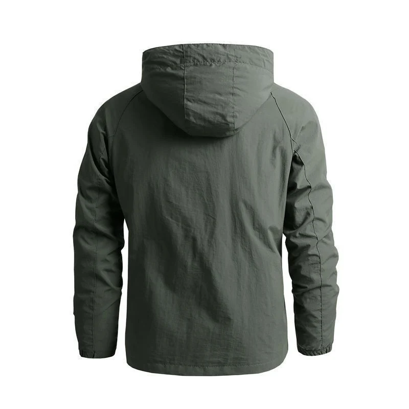 Herren leichte technische Kapuzen-Fieldjacke mit Brustreißverschluss und Multifunktions‑Taschen Drune