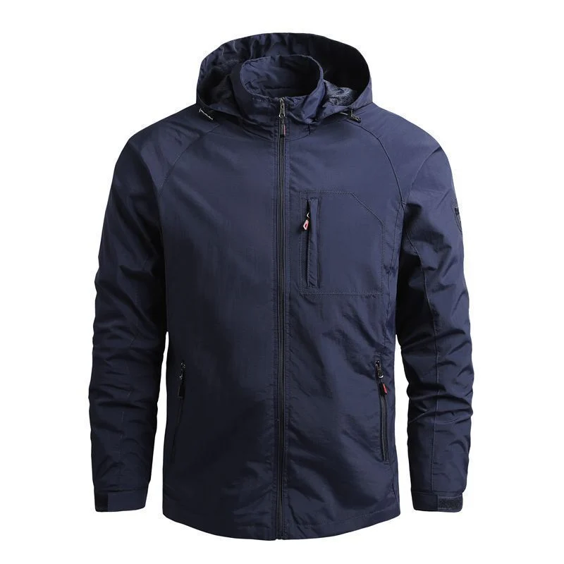 Herren leichte technische Kapuzen-Fieldjacke mit Brustreißverschluss und Multifunktions‑Taschen Drune