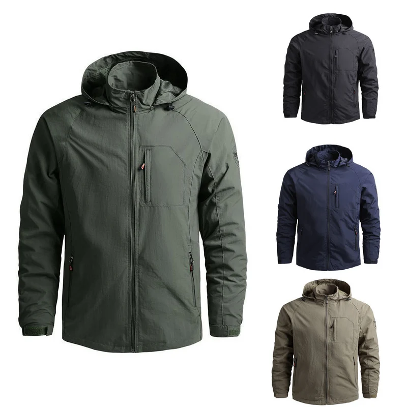 Herren leichte technische Fieldjacke mit Kapuze, wind- und wasserabweisender Shell sowie Utility-Taschen Drune