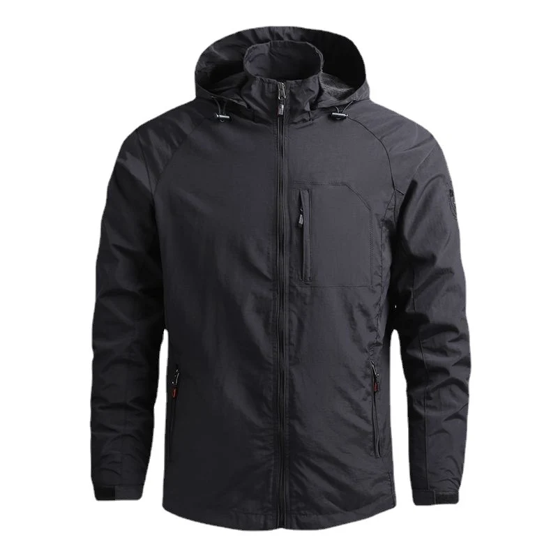 Herren leichte technische Fieldjacke mit Kapuze, wind- und wasserabweisender Shell sowie Utility-Taschen Drune