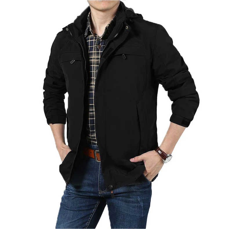 Herren leichte technische Fieldjacke mit Kapuze, Multifunktions-Taschen und windabweisender Shell Drune