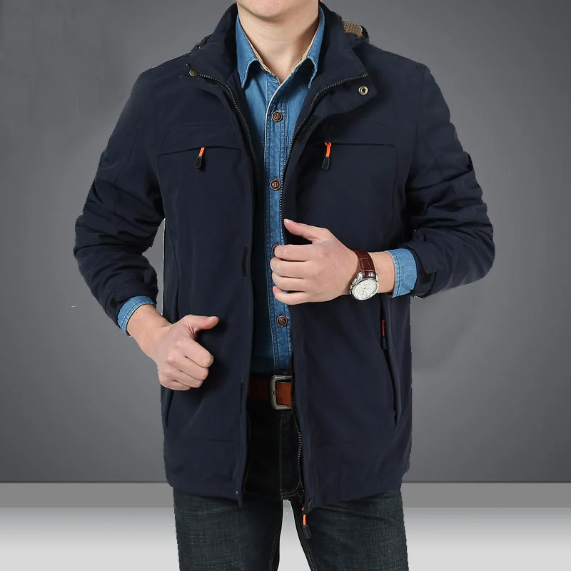 Herren leichte technische Fieldjacke mit Kapuze, Multifunktions-Taschen und windabweisender Shell Drune
