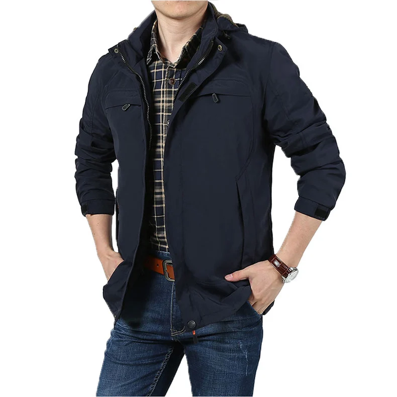Herren leichte technische Fieldjacke mit Kapuze, Multifunktions-Taschen und windabweisender Shell Drune