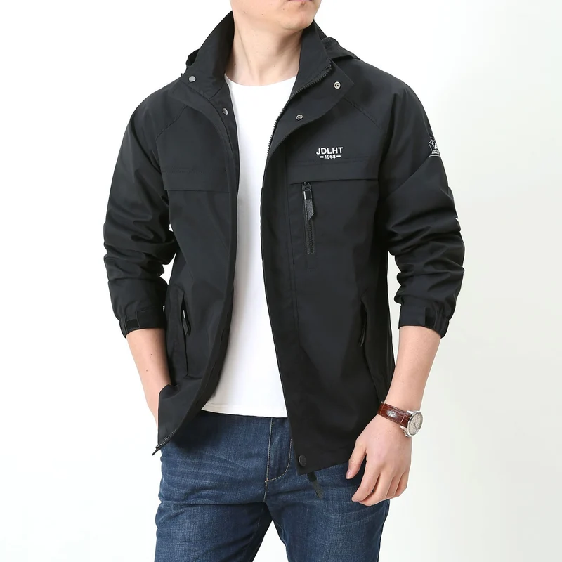 Herren Leichte Softshell-Utilityjacke mit Kapuze, winddichter Shell und Mehrfachtaschen Drune