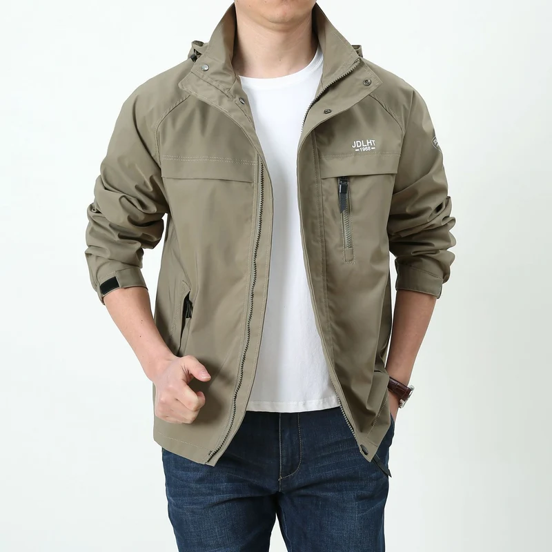 Herren Leichte Softshell-Utilityjacke mit Kapuze, winddichter Shell und Mehrfachtaschen Drune