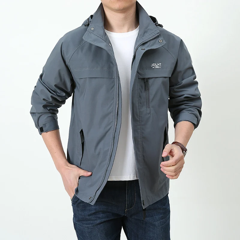 Herren Leichte Softshell-Utilityjacke mit Kapuze, winddichter Shell und Mehrfachtaschen Drune