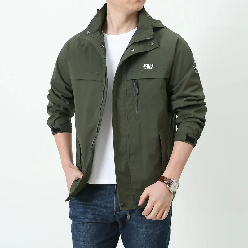 Herren Leichte Softshell-Utilityjacke mit Kapuze, winddichter Shell und Mehrfachtaschen Drune
