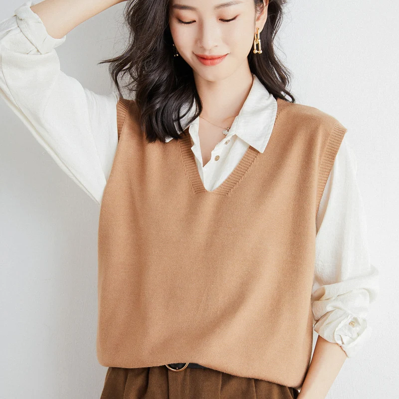 Damen Oversize V-Ausschnitt Feinstrickweste mit Rippenbund Drune