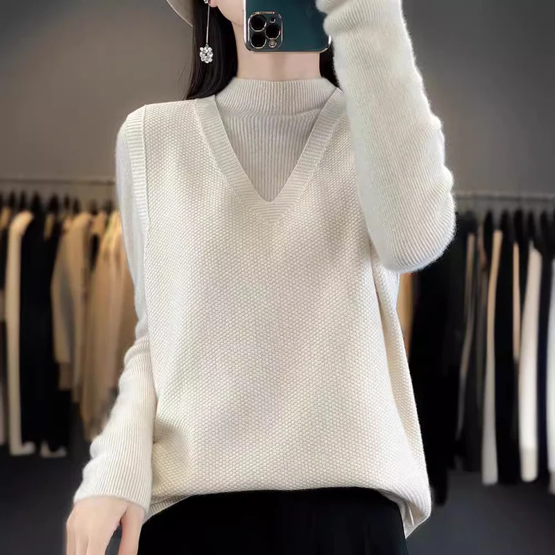 Damen Oversize Strickweste mit tiefem V‑Ausschnitt und feiner Struktur Drune