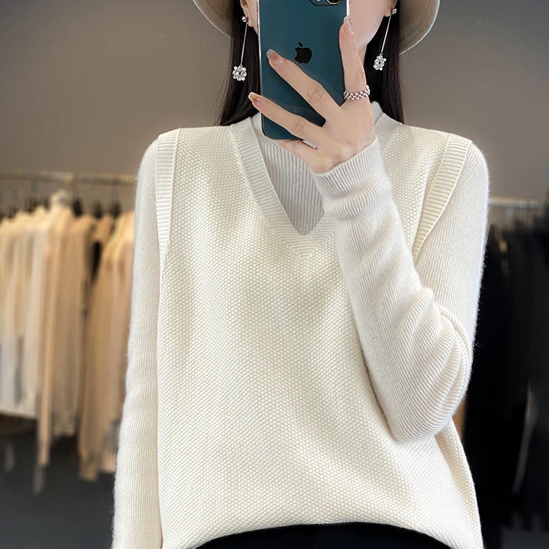 Damen Oversize Strickweste mit tiefem V‑Ausschnitt und feiner Struktur Drune