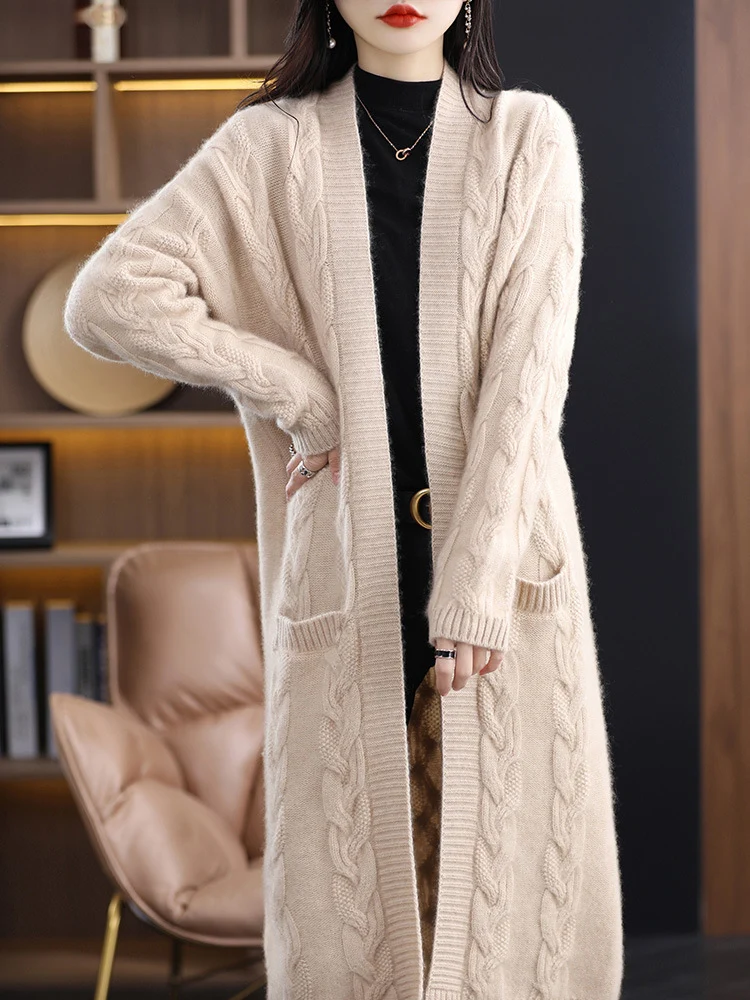 Damen Oversize-Longcardigan aus weichem Wollmix mit kontrastierenden Blockstreifen Drune