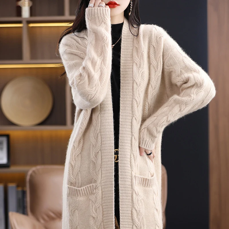 Damen Oversize-Longcardigan aus weichem Wollmix mit kontrastierenden Blockstreifen Drune