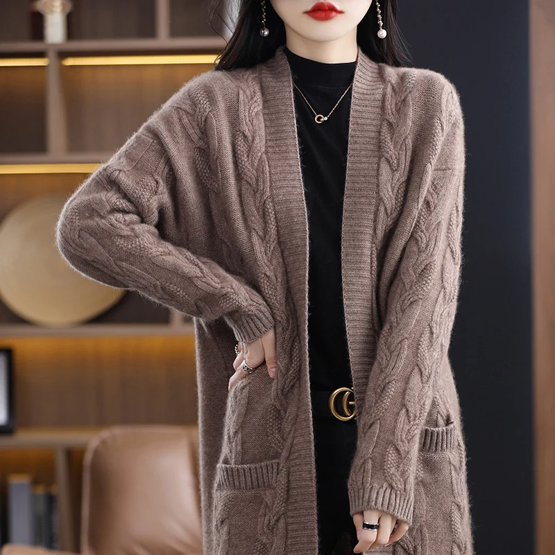 Damen Oversize-Longcardigan aus weichem Wollmix mit kontrastierenden Blockstreifen Drune