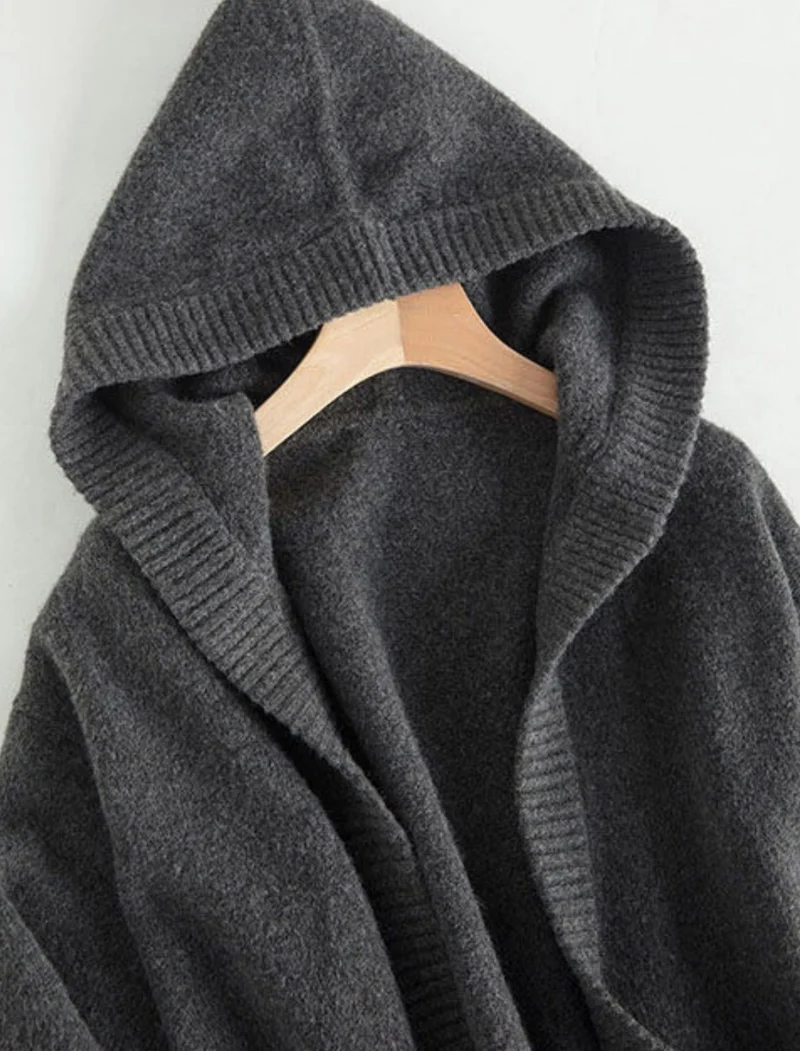 Damen Oversize Kapuzencardigan im Kaschmir‑Look mit offenem Fall und breiter Rippe Drune