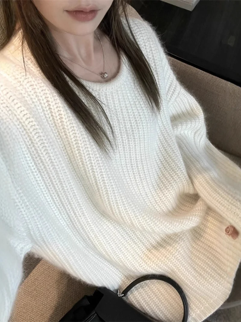 Damen Oversize Flauschpullover im Mohair‑Look mit strukturierter Rippenoptik Drune