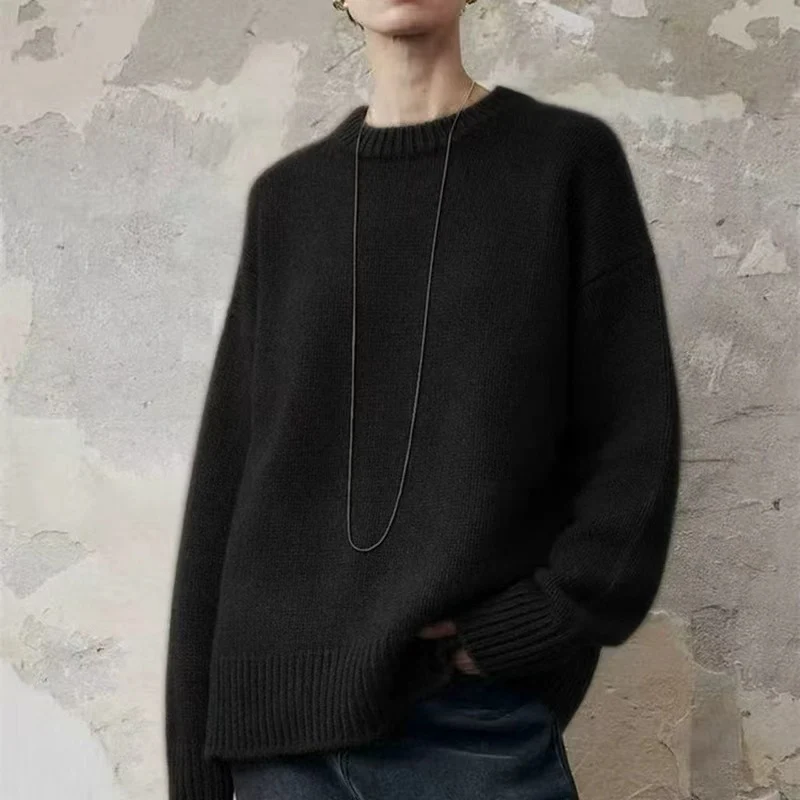 Damen Oversize-Feinstrickpullover mit Rundhals, fallender Schulter und geripptem Saum Drune