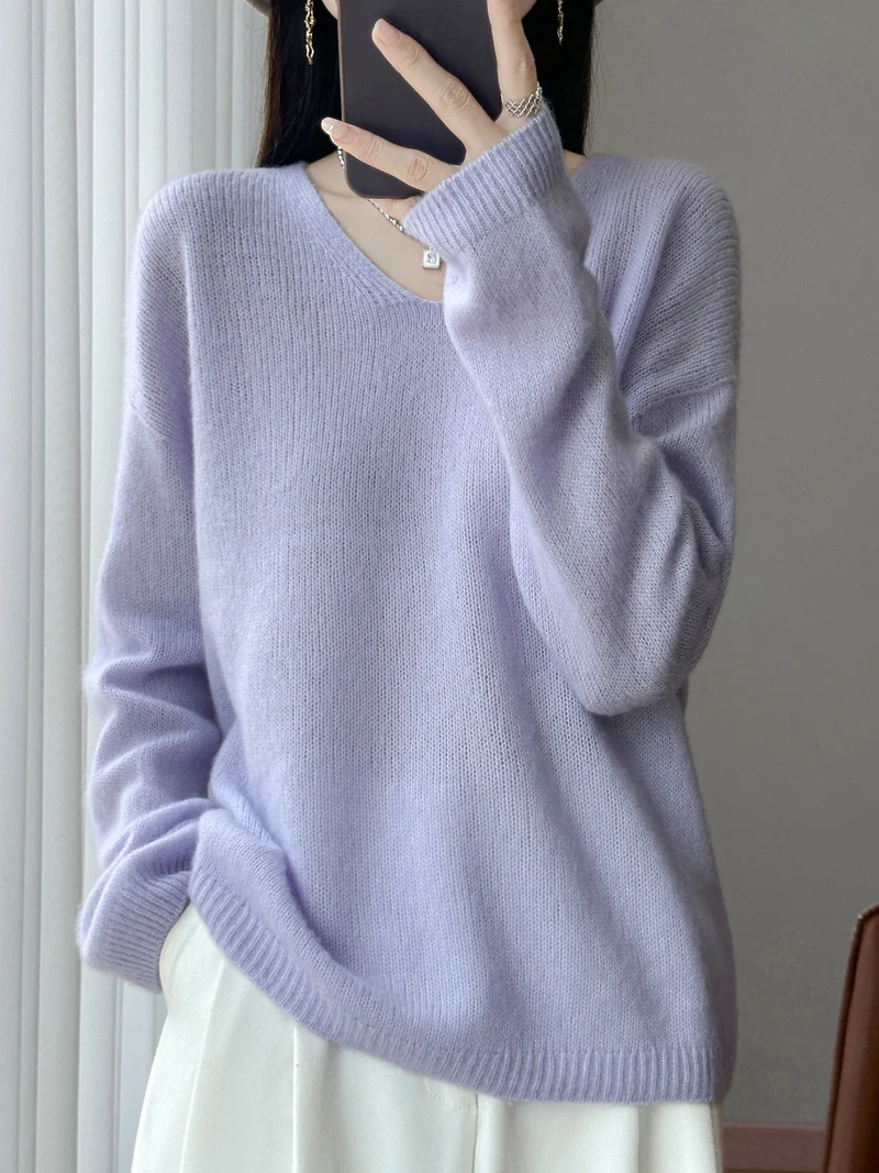 Damen Oversize-Feinstrickpullover mit feinem V-Ausschnitt und verlängertem Ärmelabschlusst Drune