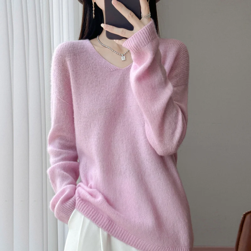 Damen Oversize-Feinstrickpullover mit feinem V-Ausschnitt und verlängertem Ärmelabschlusst Drune
