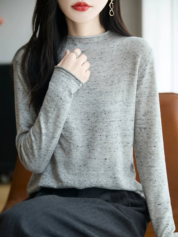 Damen Minimalistischer Nep-Strick-Longsleeve mit kurzem Stehkragen Drune