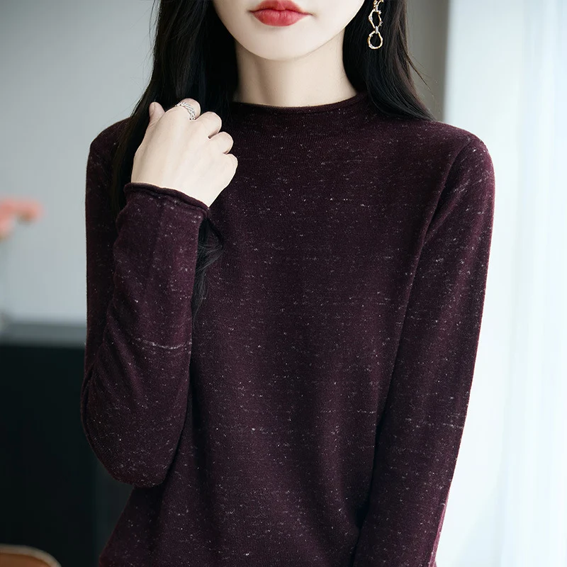 Damen Minimalistischer Nep-Strick-Longsleeve mit kurzem Stehkragen Drune