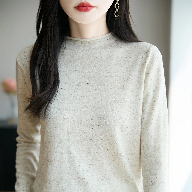 Damen Minimalistischer Nep-Strick-Longsleeve mit kurzem Stehkragen Drune