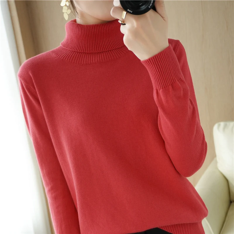 Damen Minimalistischer Feinstrick-Rolli mit hohem Rippkragen und schmaler Passform Drune