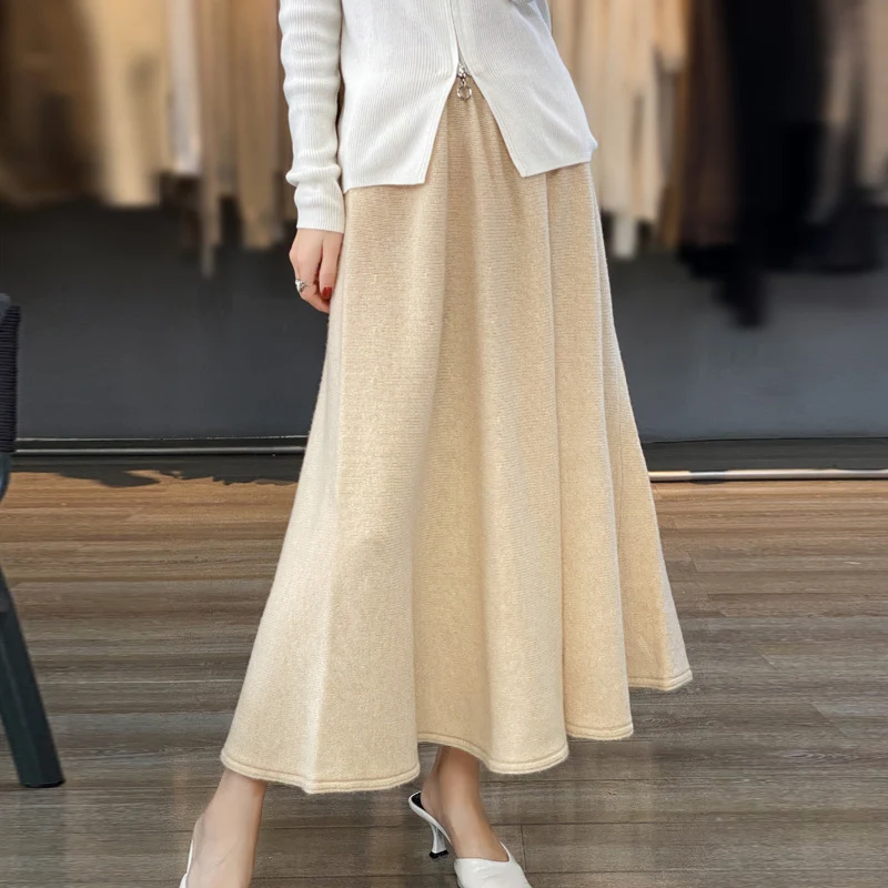 Damen Midirock aus gestricktem Wollmix mit ausgestellter A‑Linie Drune