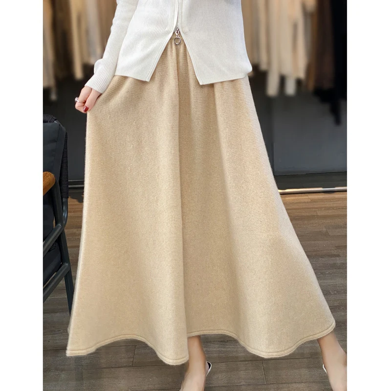 Damen Midirock aus gestricktem Wollmix mit ausgestellter A‑Linie Drune