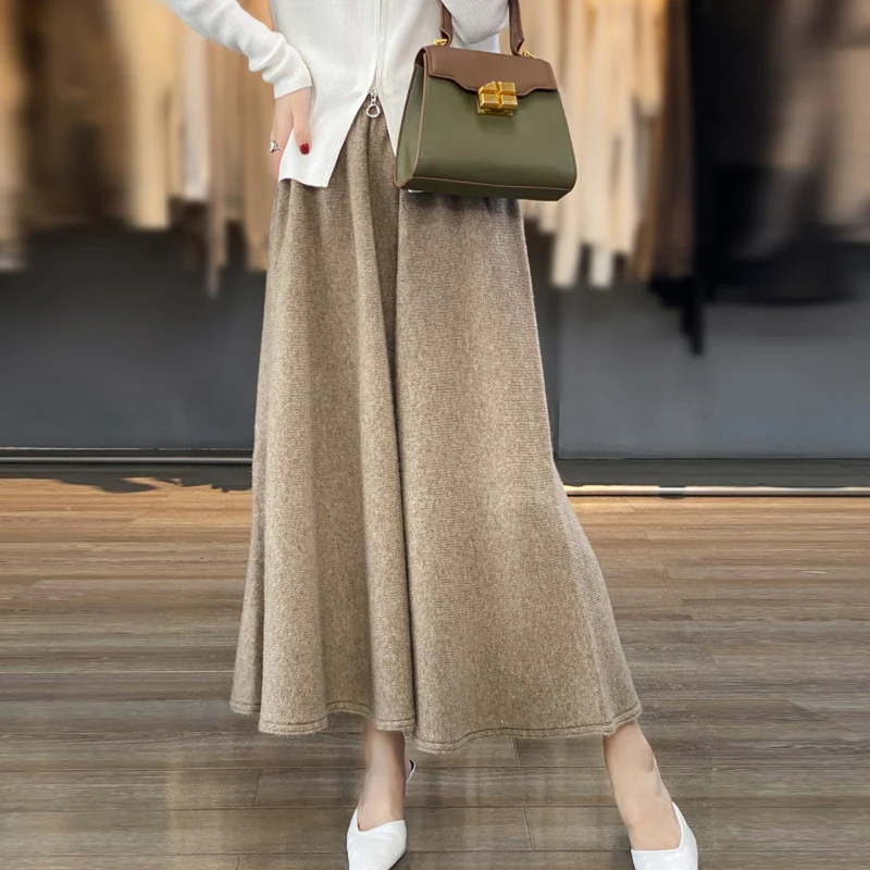 Damen Midirock aus gestricktem Wollmix mit ausgestellter A‑Linie Drune