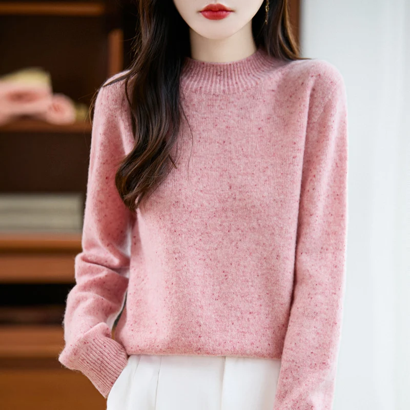 Damen Mélange-Feinstrickpullover mit kurzem Stehkragen und lockerer Silhouette Drune
