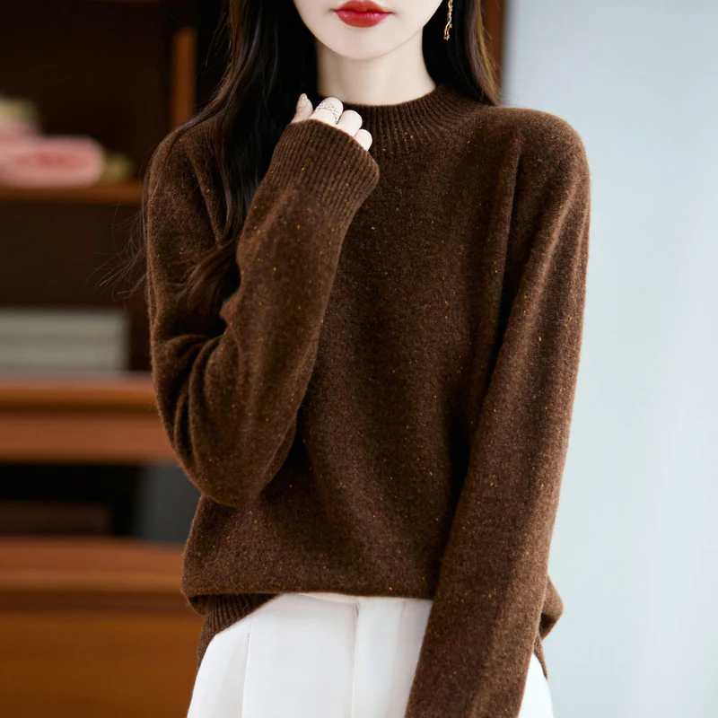 Damen Mélange-Feinstrickpullover mit kurzem Stehkragen und lockerer Silhouette Drune