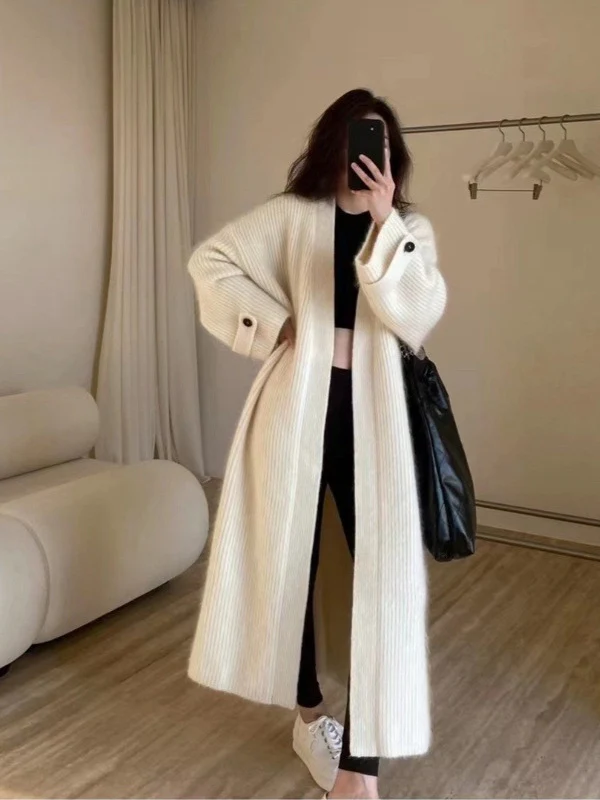 Damen Maxi-Longcardigan aus weichem Rippenstrick mit breiten Manschetten Drune