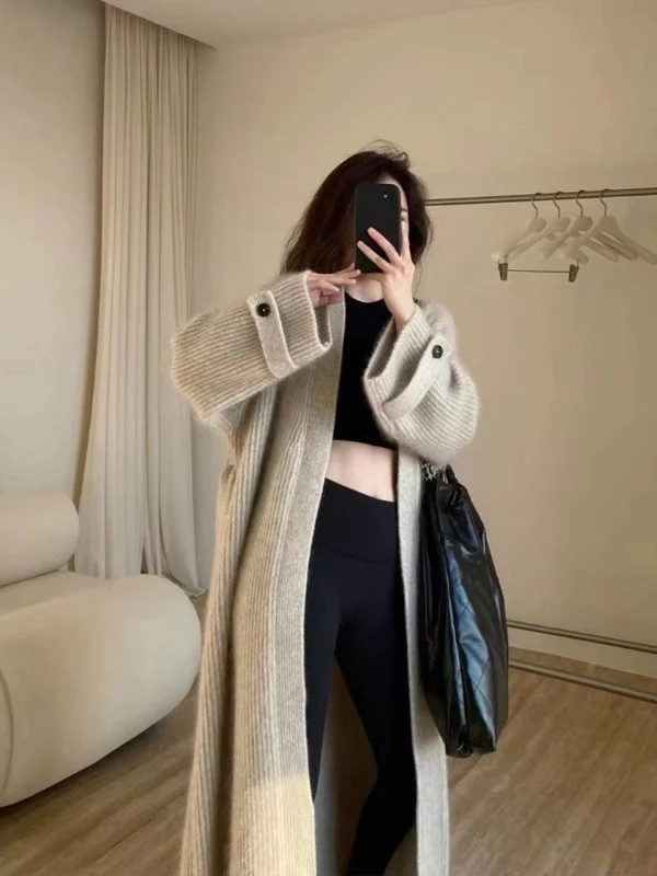 Damen Maxi-Longcardigan aus weichem Rippenstrick mit breiten Manschetten Drune