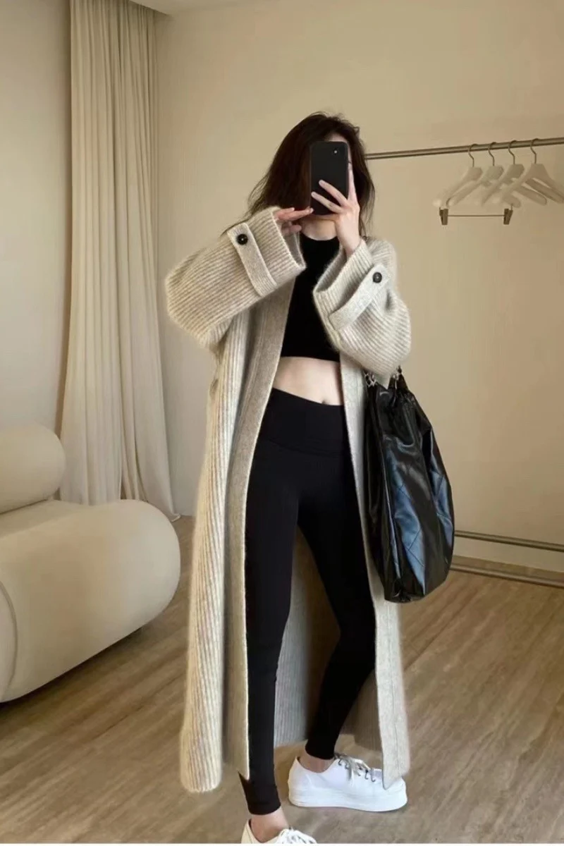 Damen Maxi-Longcardigan aus weichem Rippenstrick mit breiten Manschetten Drune
