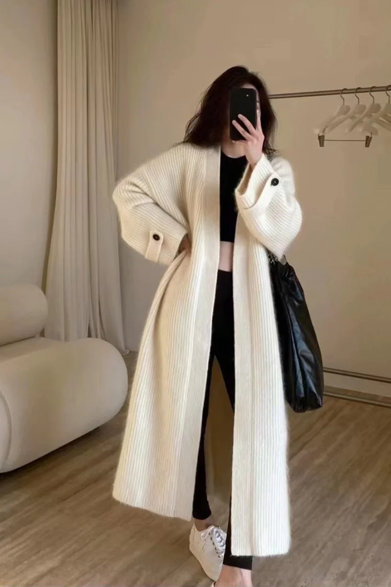 Damen Maxi-Longcardigan aus weichem Rippenstrick mit breiten Manschetten Drune