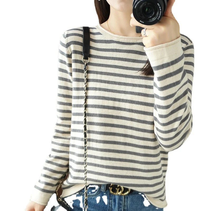 Damen Maritim inspirierter Baumwoll-Feinstrickpullover mit Streifen und leicht kastiger Silhouette Drune