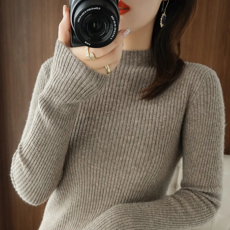 Damen Luxus-Feinstrickpullover mit schmaler Rippenstruktur und kurzem Stehkragen Drune