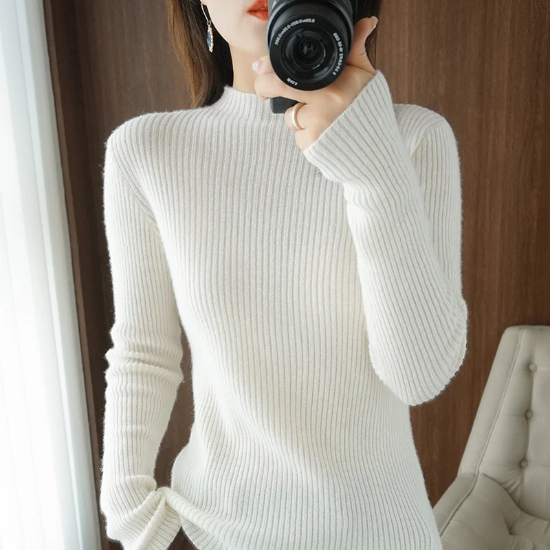Damen Luxus-Feinstrickpullover mit schmaler Rippenstruktur und kurzem Stehkragen Drune