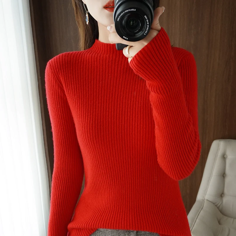 Damen Luxus-Feinstrickpullover mit schmaler Rippenstruktur und kurzem Stehkragen Drune