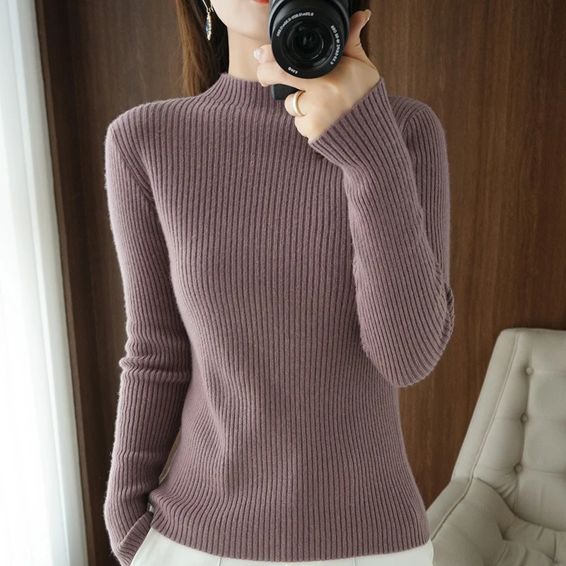 Damen Luxus-Feinstrickpullover mit schmaler Rippenstruktur und kurzem Stehkragen Drune
