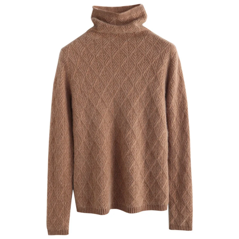 Damen Luxuriöser Mohair‑Mix Rollkragenpullover mit diamantgewDruneter Ajourstruktur Drune