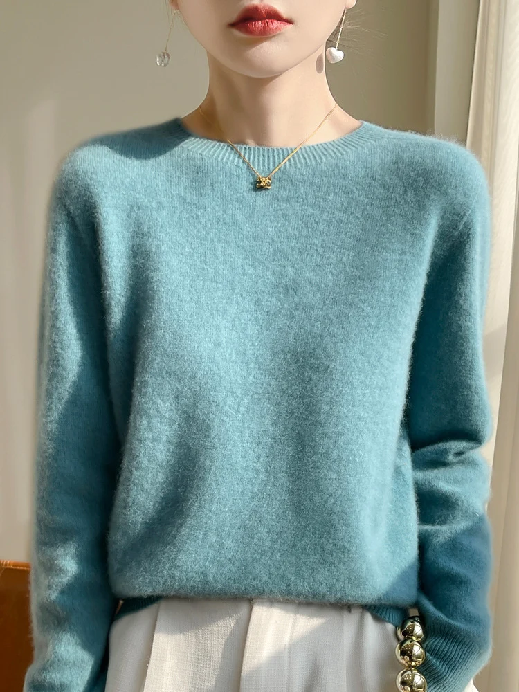 Damen Luxuriöser Kuschelstrick-Pullover mit Rundhals und Mohair-Optik Drune